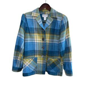 Vintage Pendleton Womens 49er Jacket 100% Virgin Wool Blue Green Plaid Small USA